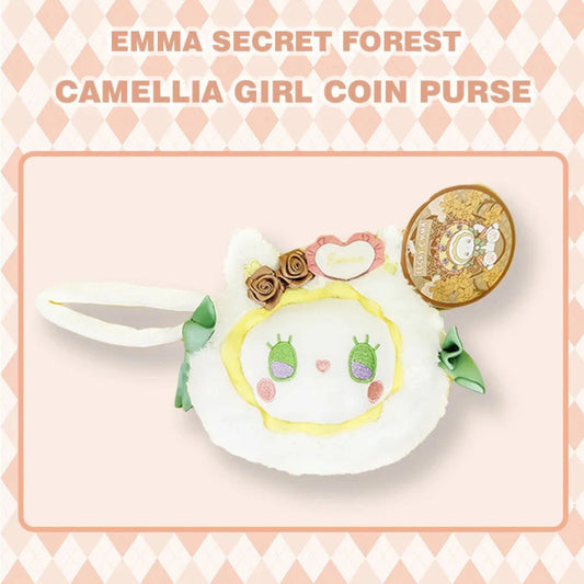Emma Secret Forest Camellia Girl Coin Purse on a patterned background