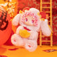 Pink plush toy on an orange festive background