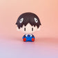 Popmart Evangelion Super Mini Figure Blind Box, this image is displaying the figure you can get from the blind boxes. the background is pink.