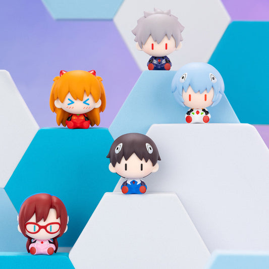 Popmart Evangelion Super Mini Figure Blind Box, this image is displaying the figures you can get from the blind boxes. 