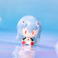 Popmart Evangelion Super Mini Figure Blind Box, this image is displaying the figure you can get from the blind boxes. the background is blue.