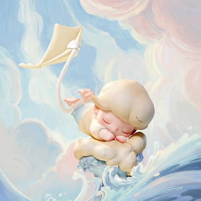 DIMOO Memories We Hold, the figure that you can get in blind boxes are displayed on a sky background