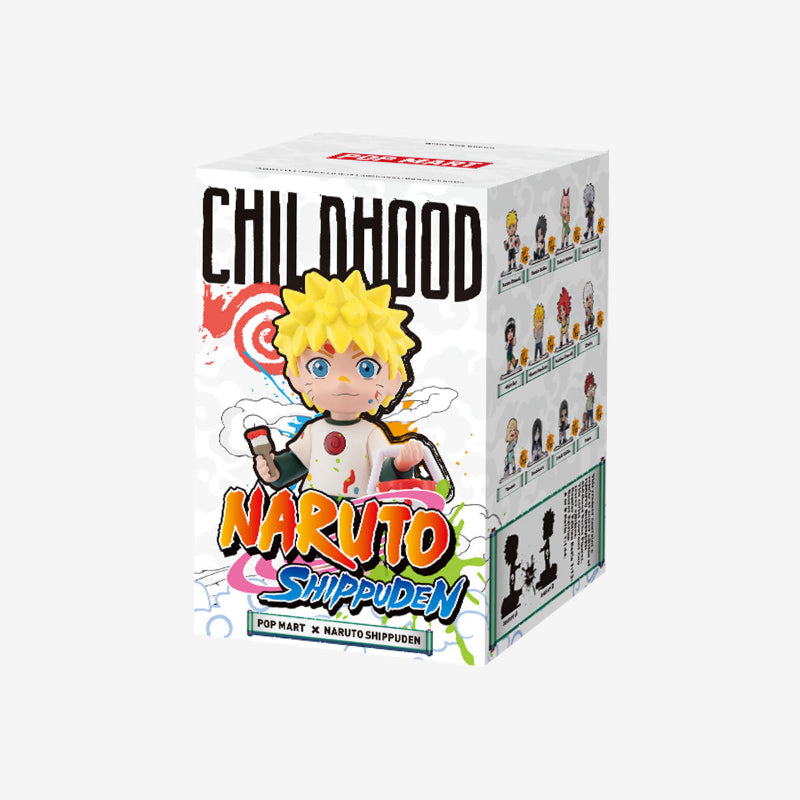 A boxed collectible figure package labeled 'CHILDHOOD NARUTO SHIPPUDEN' with anime character artwork on the front, photographed on a plain white background.