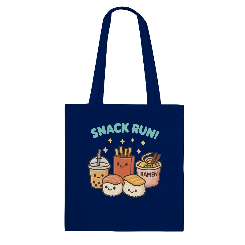 Kawaii Snack Run Tote Bag in Navy Blue