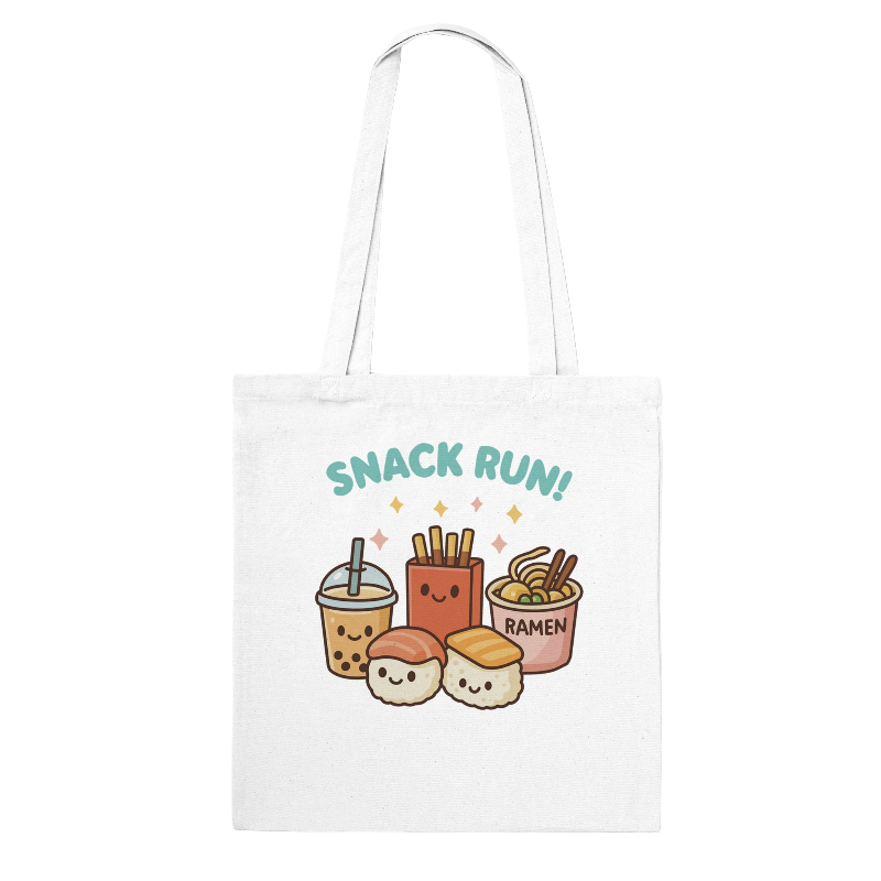 Kawaii Snack Run Tote Bag in White