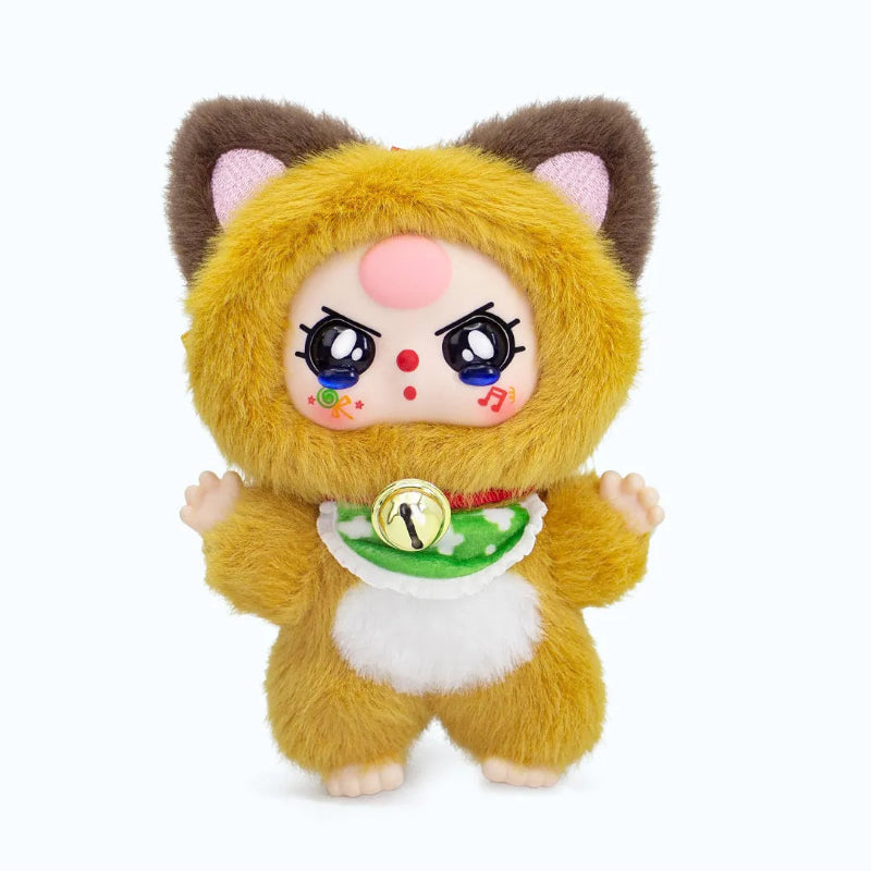 Plush toy with cat-like design on a white background