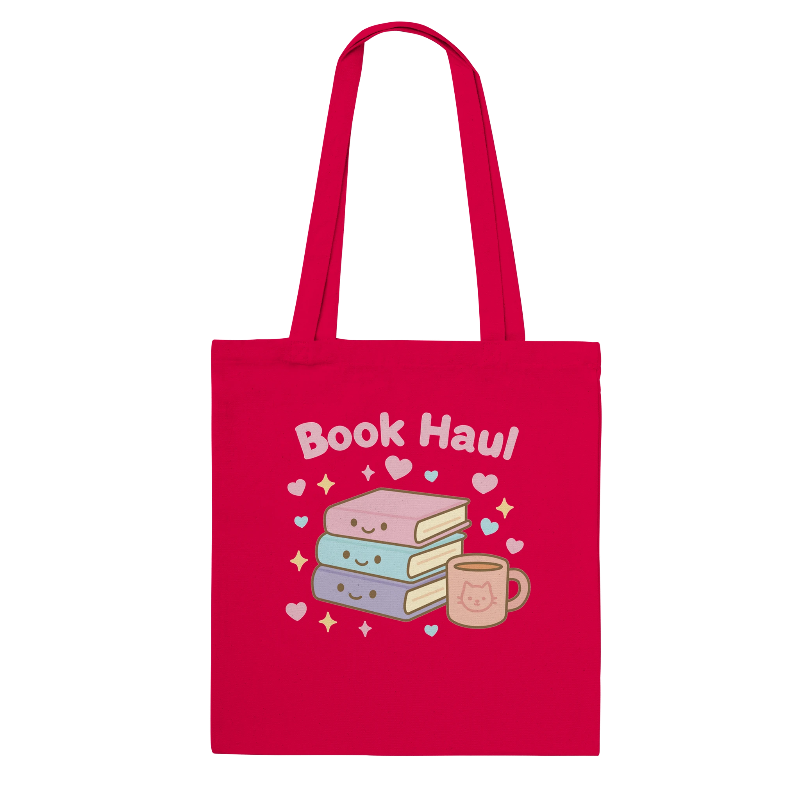 Kawaii Book Haul Tote Bag in Red