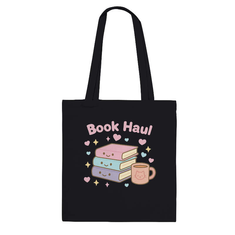 Kawaii Book Haul Tote Bag in Black