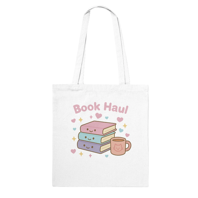 Kawaii Book Haul Tote Bag in White
