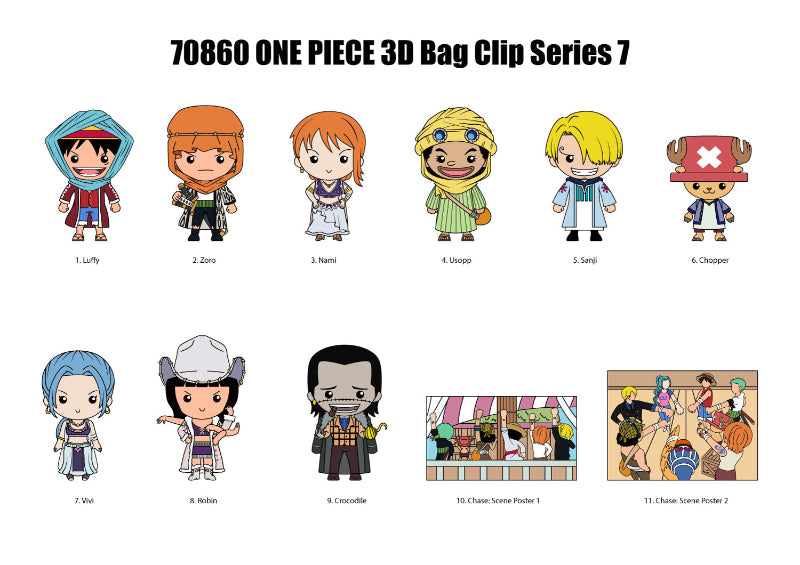 Set of 10 One Piece 3D bag clips on a white background