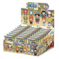 Display of 'One Piece' figurine blind boxes with character illustrations on a white background