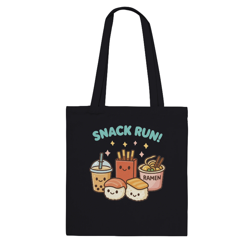 Kawaii Snack Run Tote Bag in Black