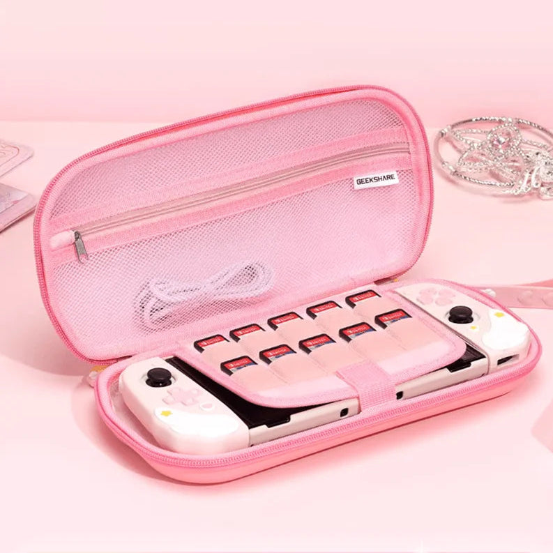Kawaii Pink Nintendo Switch case open.