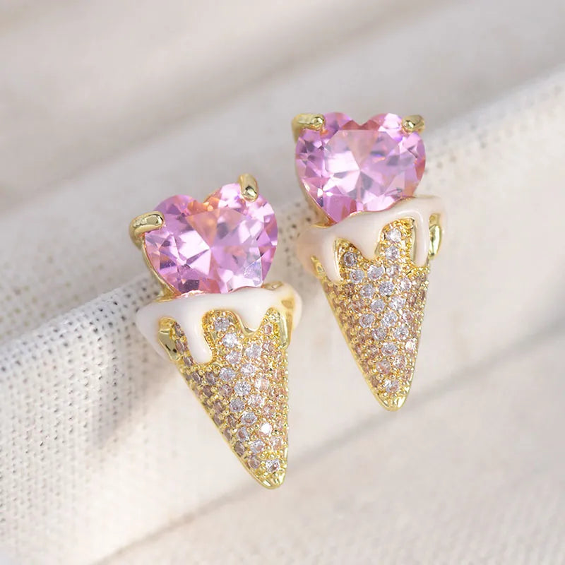 Pink Heart Ice Cream Earrings