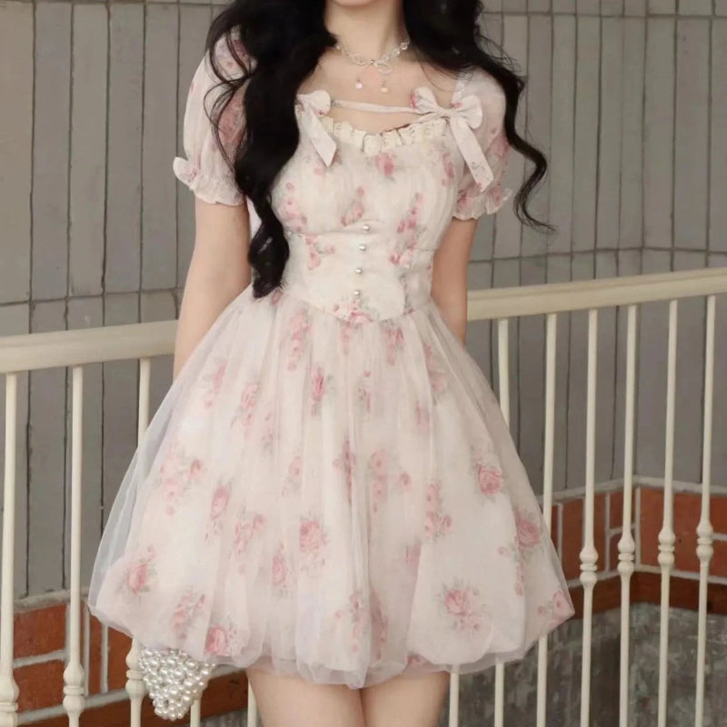 pink floral summer dress Coquette Summer Floral Mini Dress