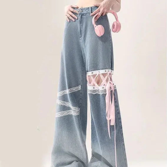 Cute Lace Cut Design Jeans