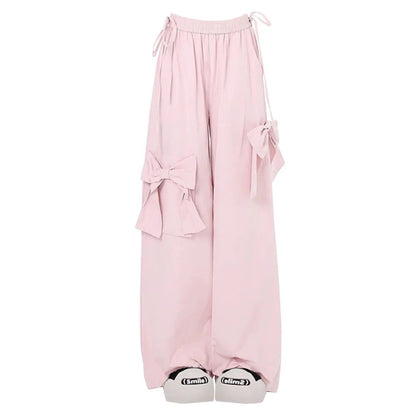 Kawaii Pink Cargo Pants With Bows