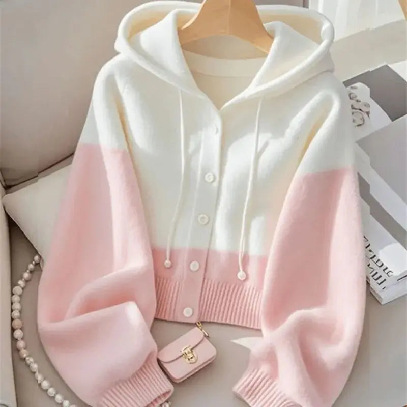 Cute Pink and White Cardigan Hoodie