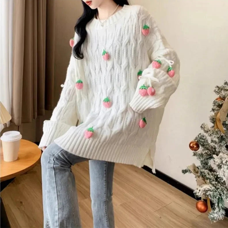 Cute Strawberry Loose Knit Sweater