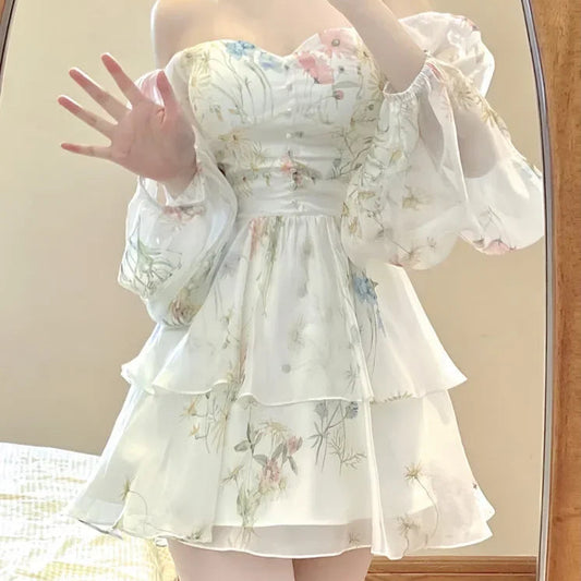 Cute Floral Chiffon Mini Dress