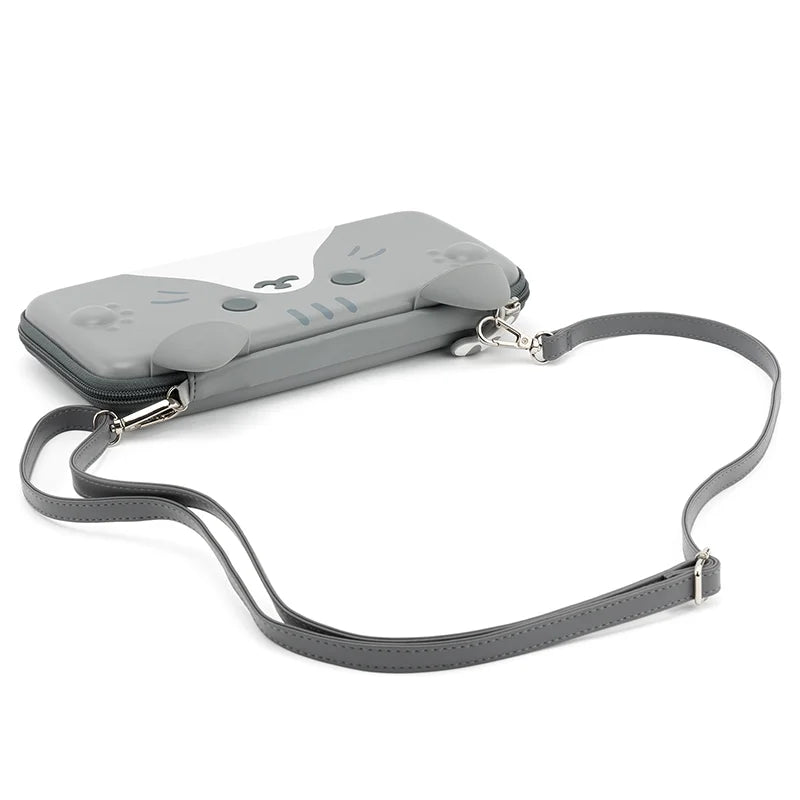 Gray pouch with a strap on a white background