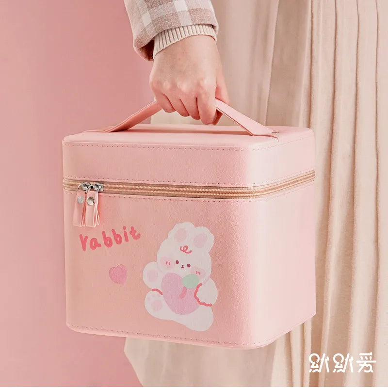 Cute Beauty Organizer Faux Leather Case in PInk