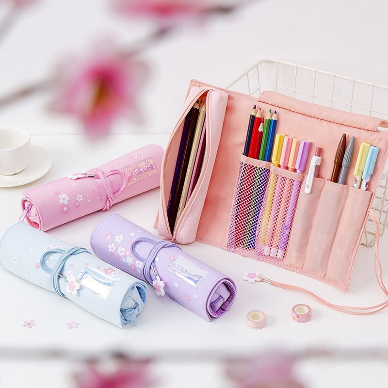 Kawaii Sakura Roll Up Pencil Bag