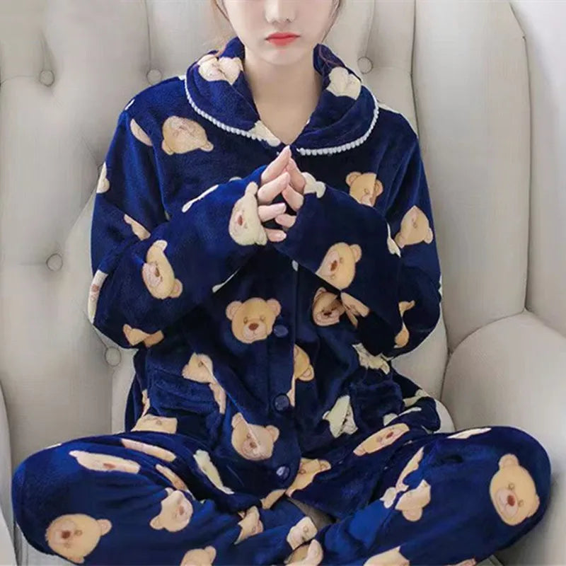 Kawaii Flannel Teddy Bear Pajamas