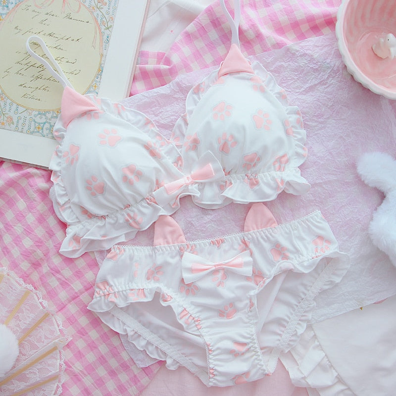 Kawaii Cat Paw & Ears Underwear Set in Pink