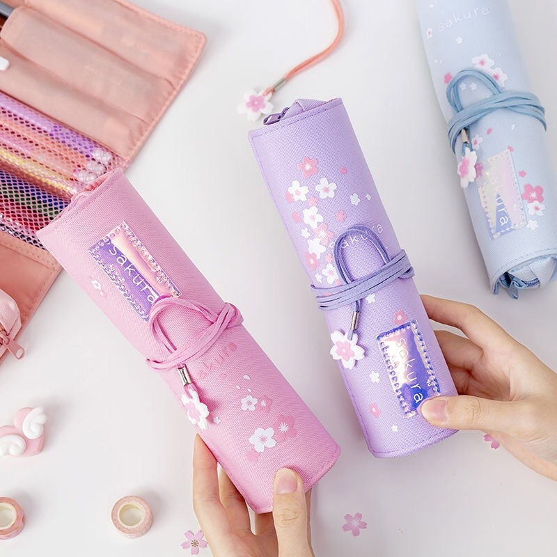 Kawaii Sakura Roll Up Pencil Bag