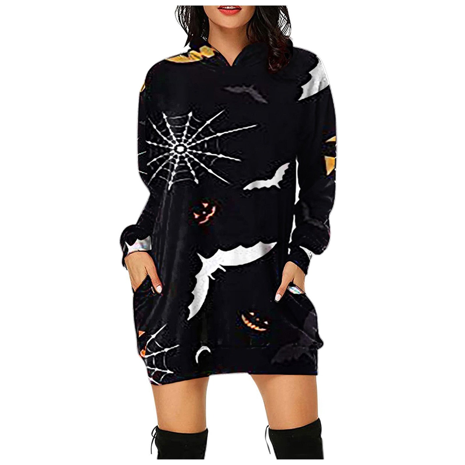 Kawaii Spooky Print Hoodie Dress