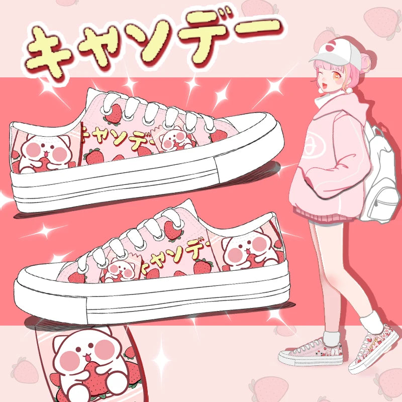Pink kawaii hamster sneakers on an Japanese  comic animated background