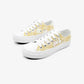 White kawaii sneakers with yellow pattern on a white background