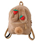 Kawaii Brown Plush Strawberry Bunny Backpack