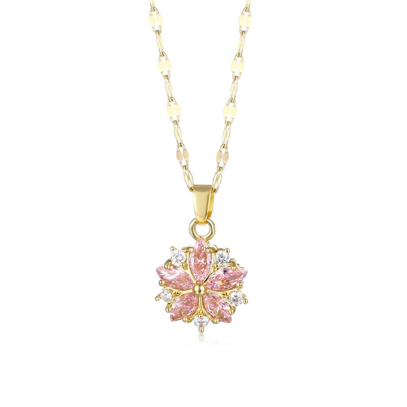 Kawaii Crystal Cherry Blossom Pendant Necklace