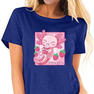Kawaii Axolotl Strawberry Milk T-Shirt
