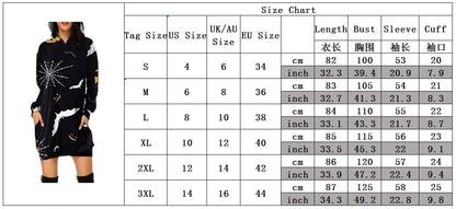 Kawaii Spooky Print Hoodie Dress Size Chart