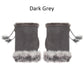 Dark grey fingerless gloves with fur trim on a white background