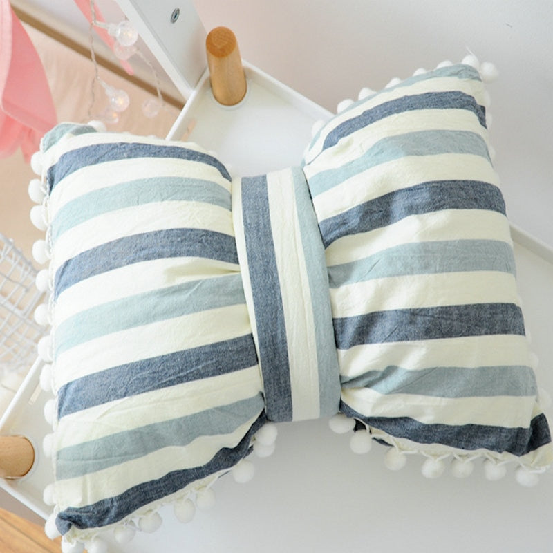 Kawaii Blue Striped Bow Shaped Decorative Pillow