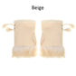 Beige fingerless gloves with fur trim on a white background