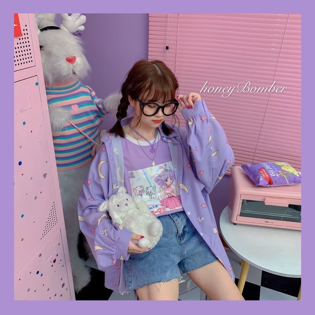 Kawaii Purple Moon Bunny Shirt