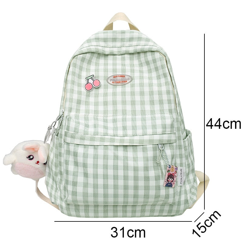 Kawaii Pink Cherry Plaid Backpack Dimensions