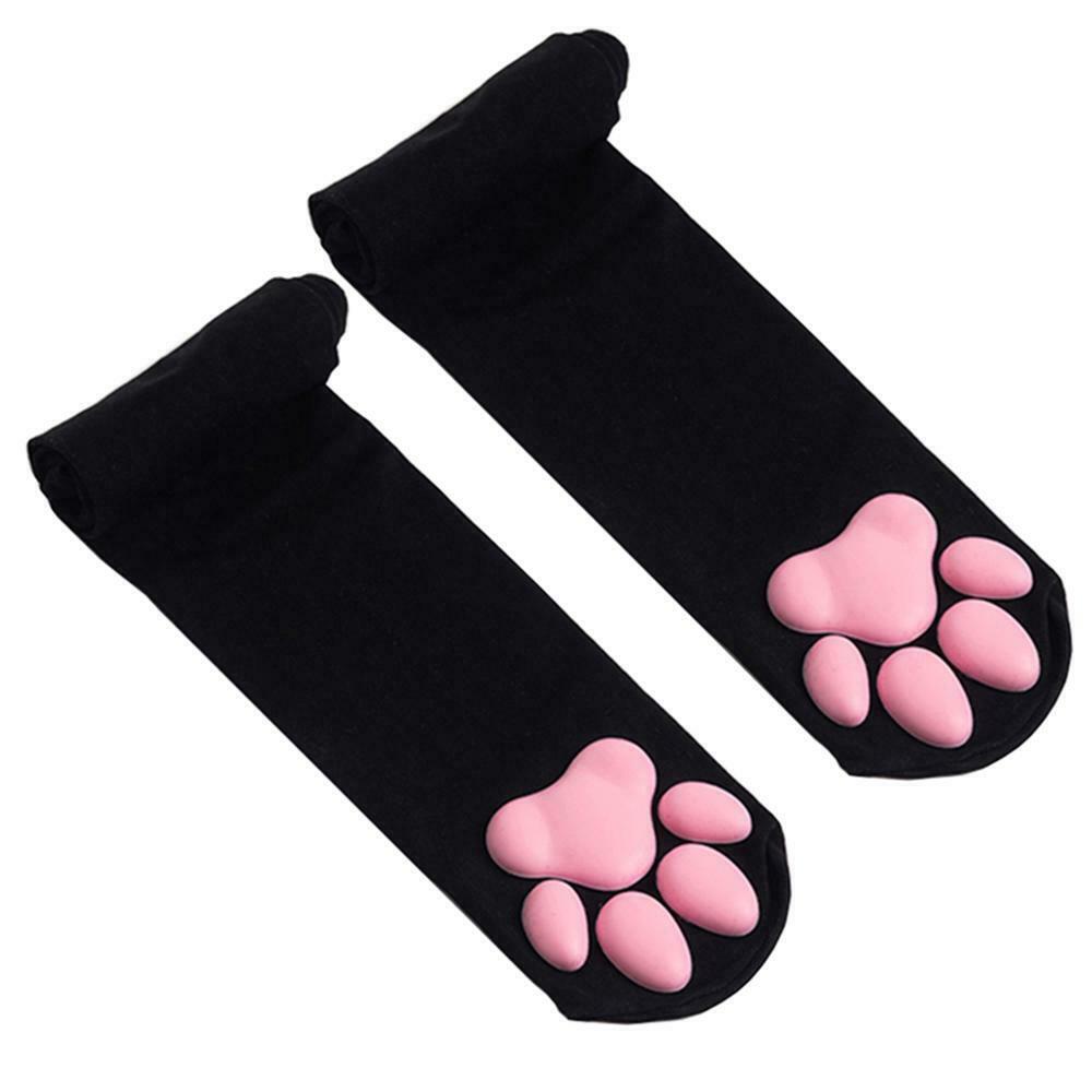 Kawaii Thigh High Cat Paw Stockings in Black