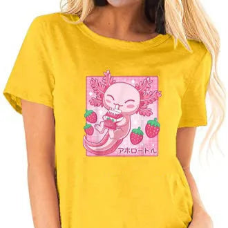 Kawaii Axolotl Strawberry Milk T-Shirt