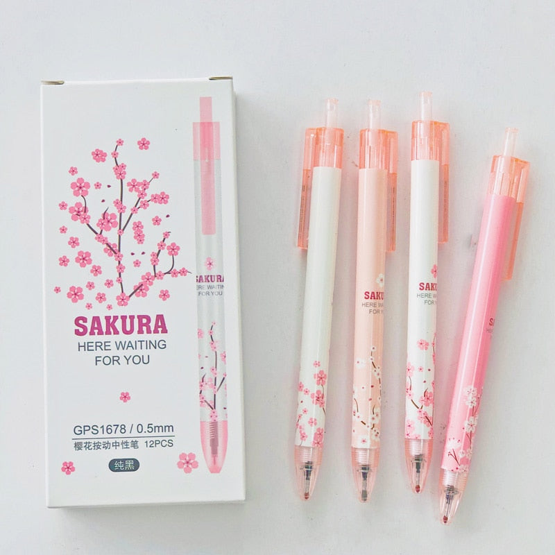Kawaii Pink and White Cherry Blossom Gel Pens