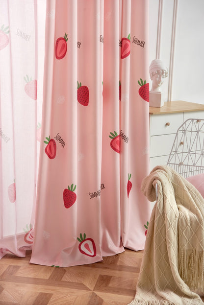 Kawaii Strawberry Print Curtains