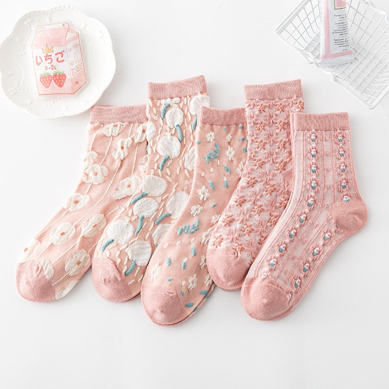 Kawaii Floral Embroidery Socks