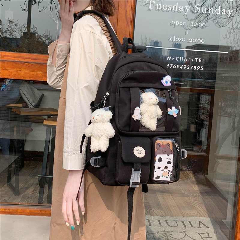 Kawaii Black Bear Plush Backpack