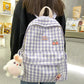 Kawaii Purple Cherry Plaid Backpack