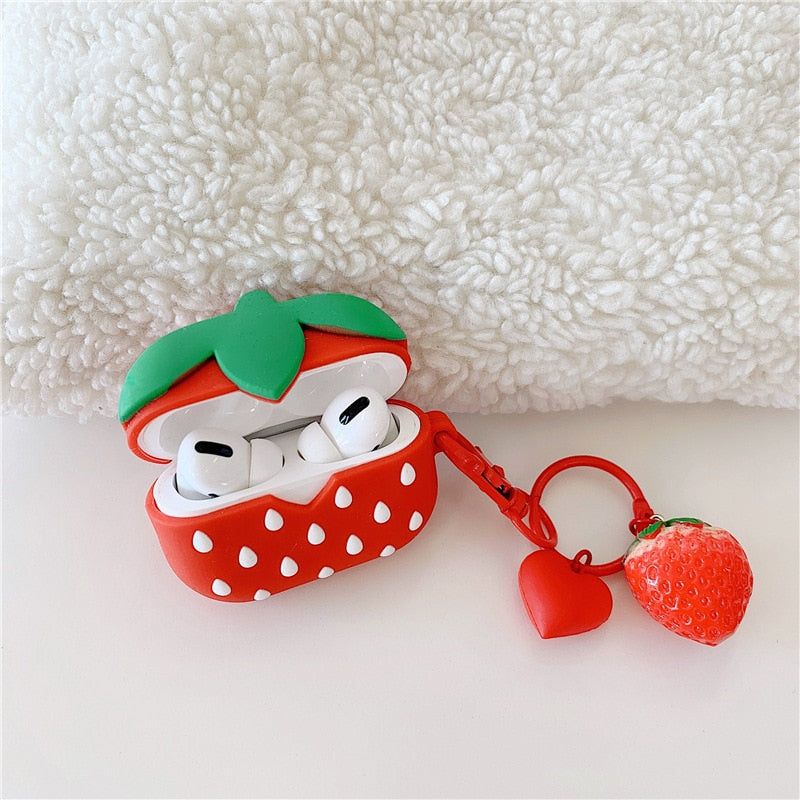 Kawaii Strawberry AirPods Pro Case Open